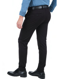 Thumbnail for Mazari PANTS Mazari Mens Solid Black Slim Fit Flat Front 4 Way Stretch Dress Pants