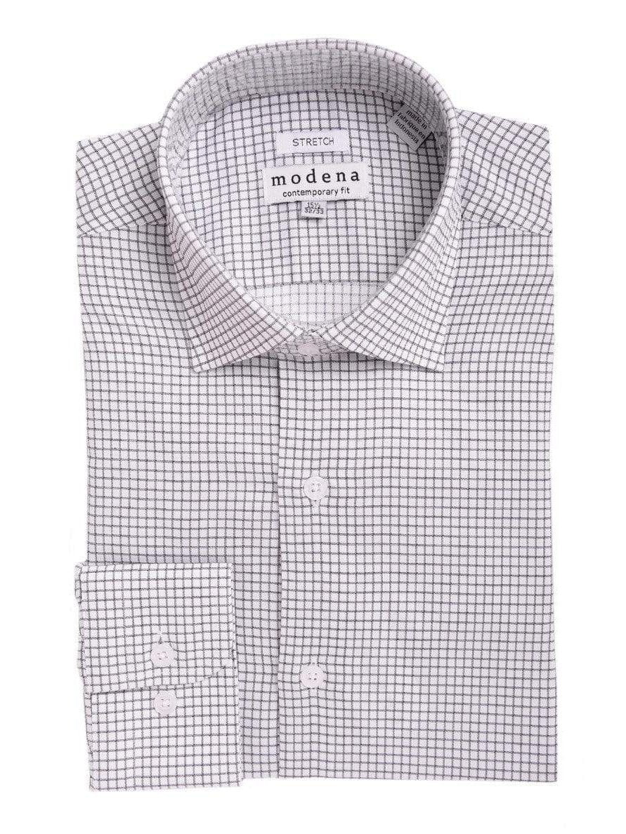 Modena SHIRTS 14 1/2 / 32/33 Mens Slim Fit Black & White Check Spread Collar Stretch Cotton Blend Dress Shirt