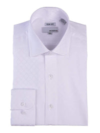 Thumbnail for Modena SHIRTS 15 32/33 Mens Slim Fit White Tonal Diamond Pattern Spread Collar Cotton Blend Dress Shirt