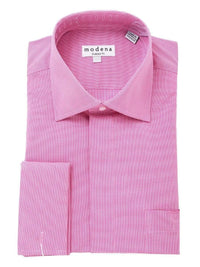 Thumbnail for Modena SHIRTS 16 1/2 32/33 Mens Cotton Blend Pink Houndstooth French Cuff Classic Fit Dress Shirt-