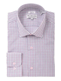 Thumbnail for Modena SHIRTS 16 1/2 / 34/35 Mens Pink Check Cotton Blend Spread Collar Modern Fit Dress Shirt