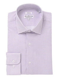 Thumbnail for Modena SHIRTS 16 1/2 36/37 Mens Cotton Purple Check Slim Fit Spread Collar Stretch Dress Shirt