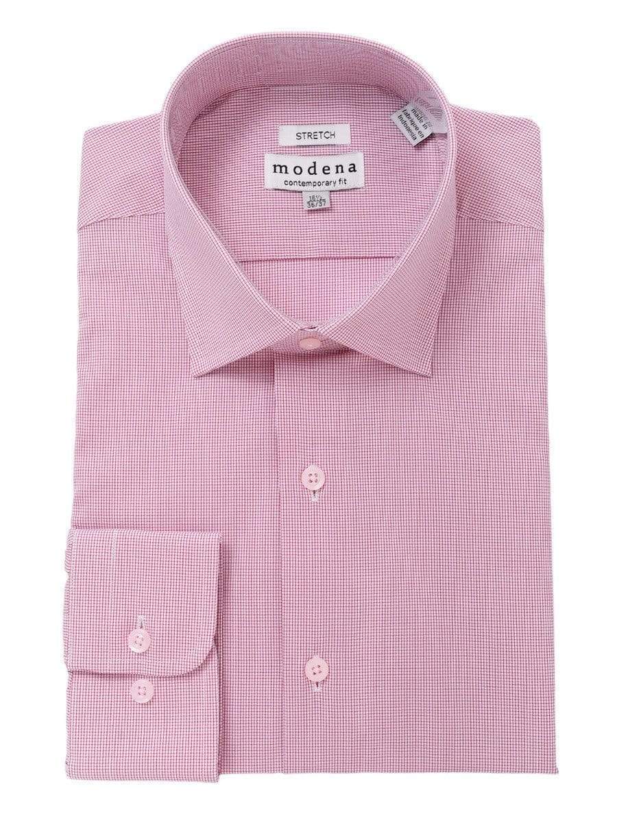 Modena SHIRTS 18 34/35 Mens Cotton Red Check Slim Fit Spread Collar Stretch Dress Shirt