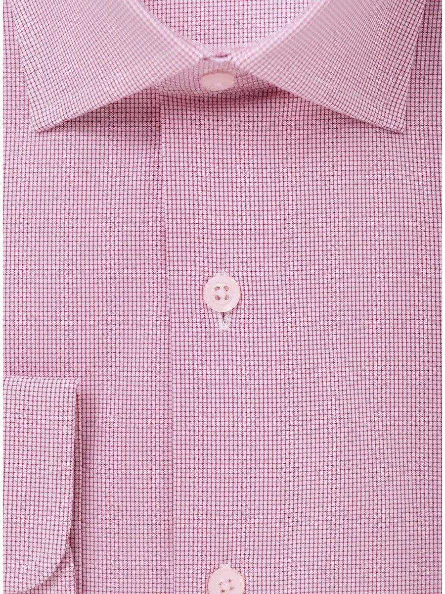 Modena SHIRTS Mens Cotton Red Check Slim Fit Spread Collar Stretch Dress Shirt