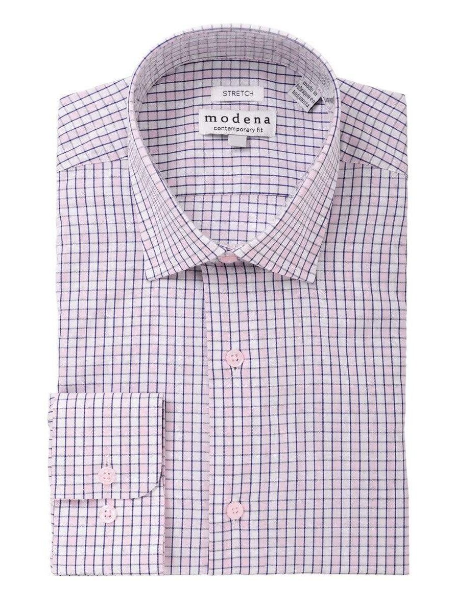 Modena SHIRTS Mens Pink Check Cotton Blend Spread Collar Modern Fit Dress Shirt