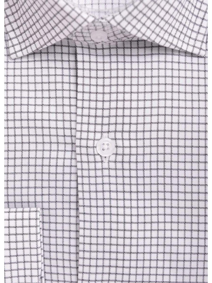 Modena SHIRTS Mens Slim Fit Black & White Check Spread Collar Stretch Cotton Blend Dress Shirt