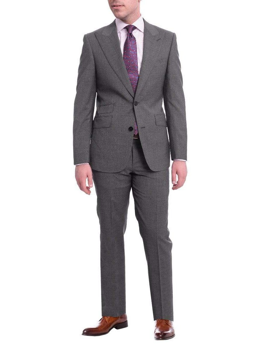 Napoli Napoli Slim Fit Solid Gray Two Button Half Canvassed Wool Suit