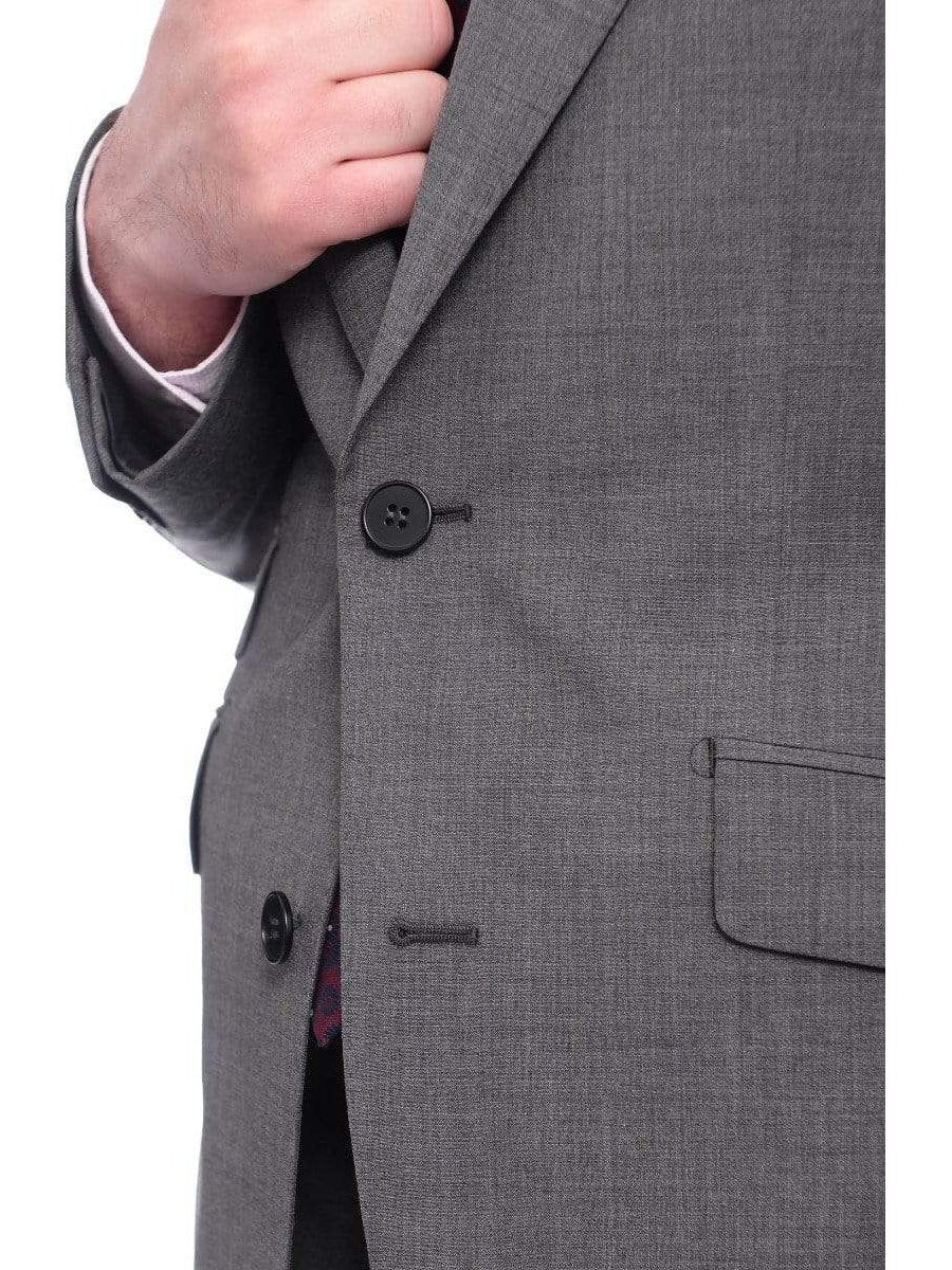 Napoli Napoli Slim Fit Solid Gray Two Button Half Canvassed Wool Suit