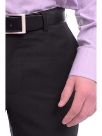 Thumbnail for Napoli PANTS Mens Napoli Slim Fit Solid Black Flat Front Wool Dress Pants