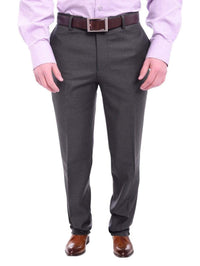 Thumbnail for Napoli PANTS Mens Napoli Slim Fit Solid Charcoal Gray Flat Front Wool Dress Pants