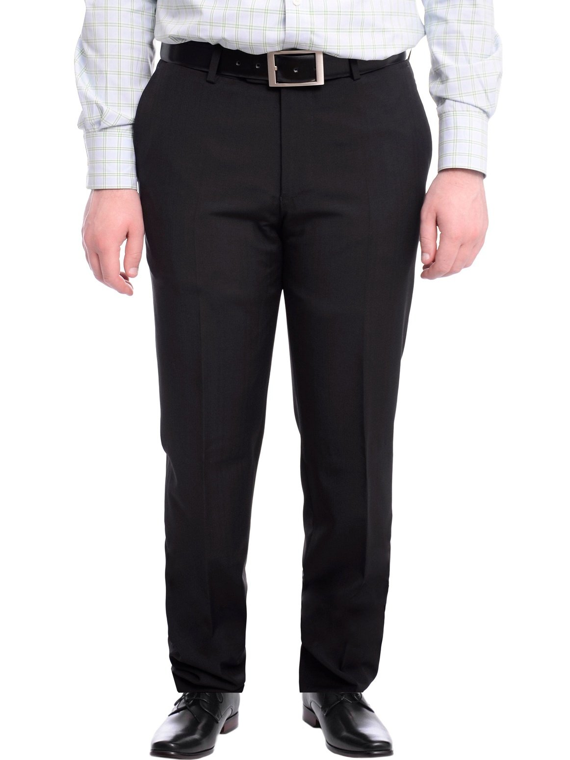 Napoli PANTS Napoli Slim Fit Black Subtle Tonal Plaid Flat Front Wool Dress Pants