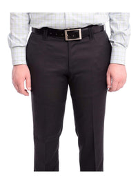 Thumbnail for Napoli PANTS Napoli Slim Fit Black Textured Flat Front Wool Dress Pants