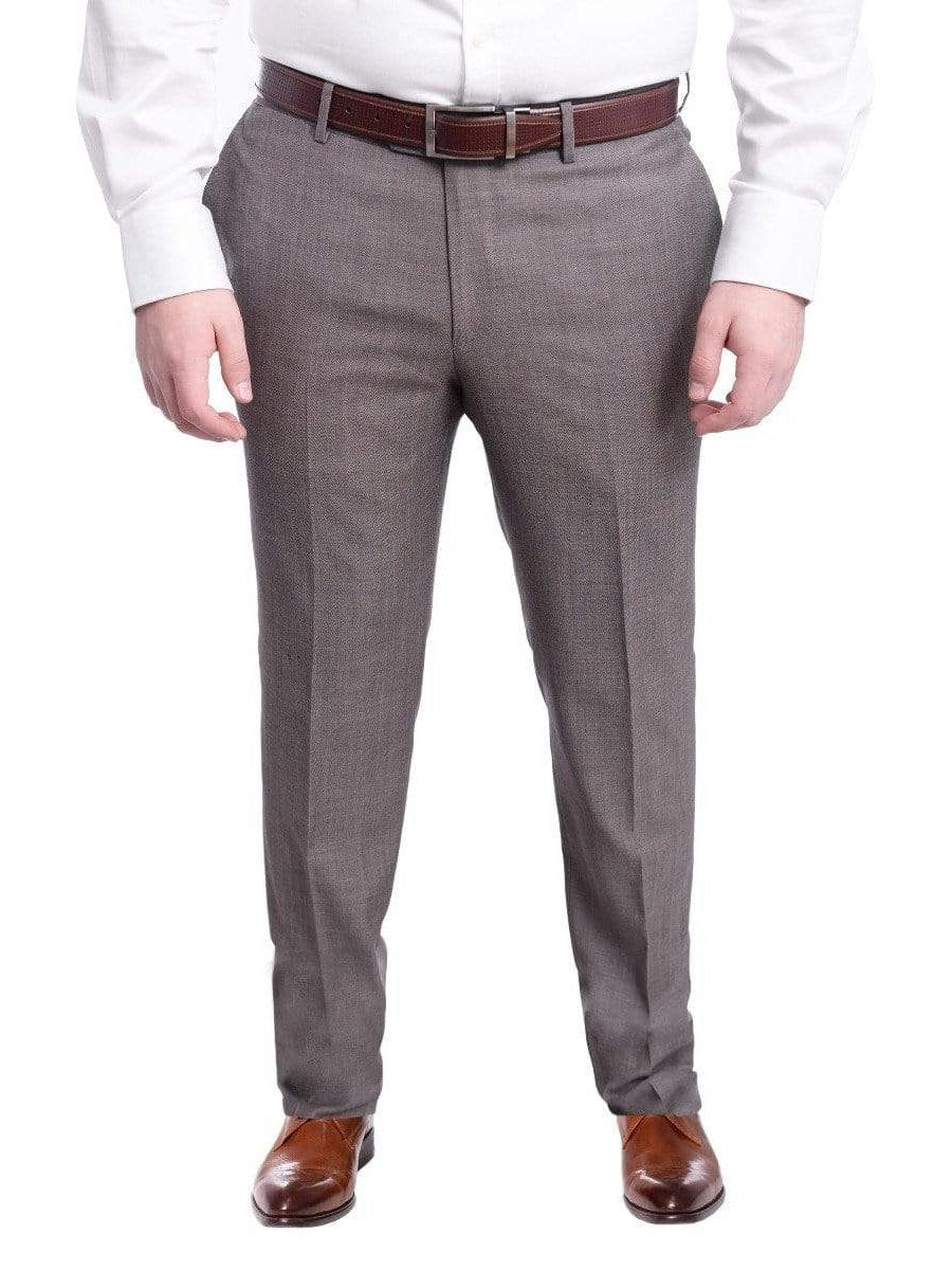 Napoli PANTS Napoli Slim Fit Brown Herringbone Flat Front Wool Dress Pants