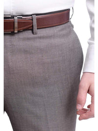 Thumbnail for Napoli PANTS Napoli Slim Fit Brown Herringbone Flat Front Wool Dress Pants