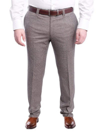 Thumbnail for Napoli PANTS Napoli Slim Fit Brown Houndstooth Flat Front Wool Dress Pants