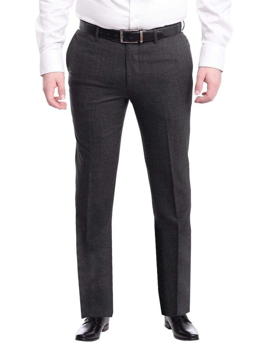 Napoli PANTS Napoli Slim Fit Charcoal Gray Flat Front Wool Dress Pants