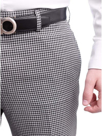 Thumbnail for Napoli PANTS Napoli Slim Fit Gray Black Check Flat Front Wool Dress Pants