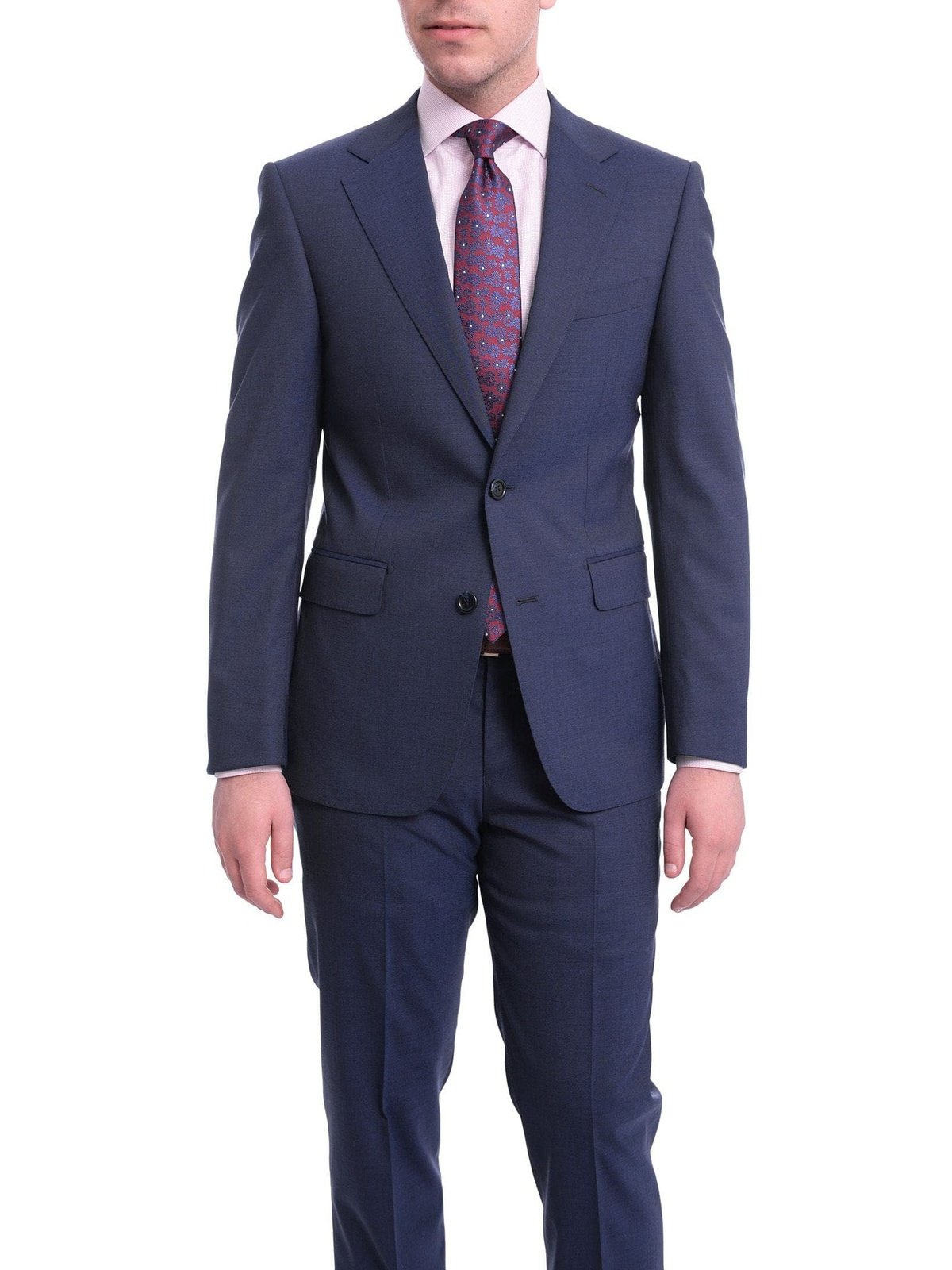 Napoli Sale Suits Men's Napoli Slim Fit Solid Blue Two Button Half Canvassed Italian Wool Suit