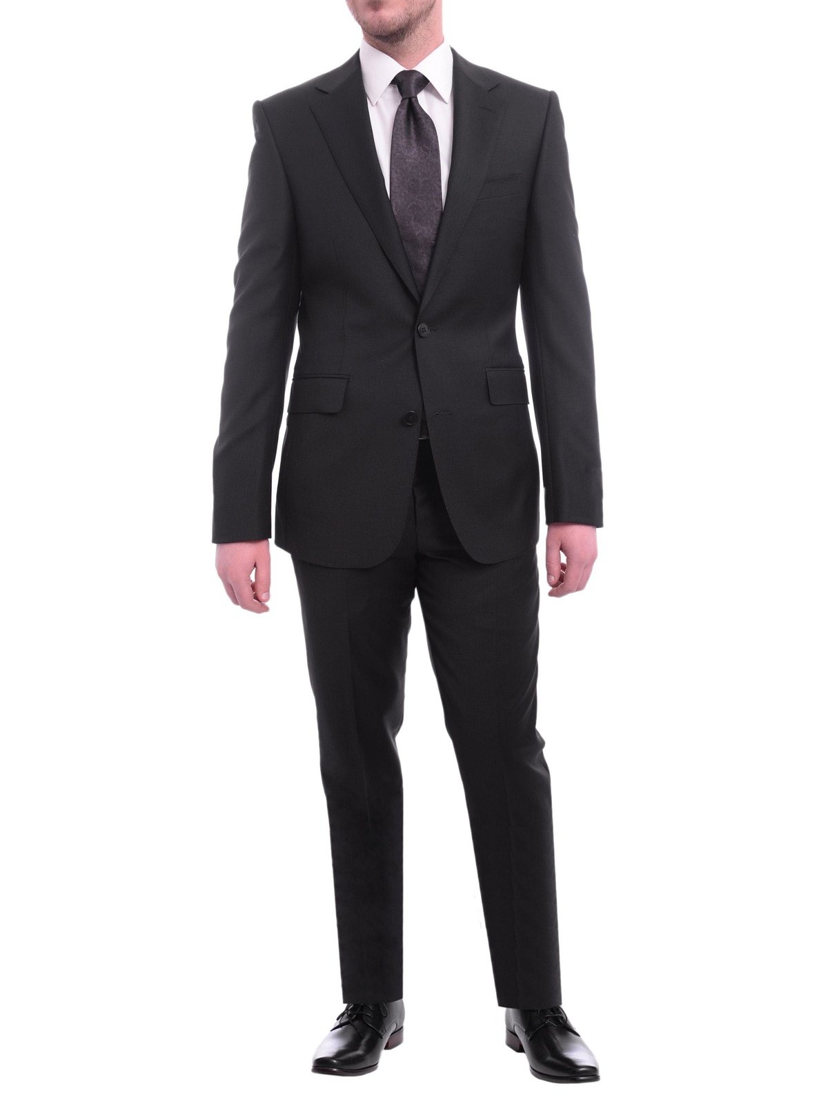 Napoli SUITS Napoli Classic Fit Solid Black Half Canvassed Wool Cashmere Blend Suit