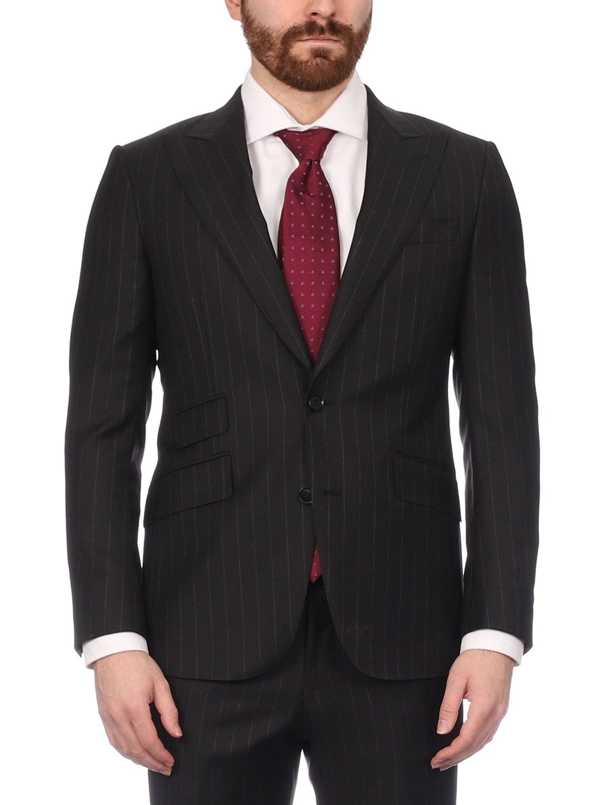 Napoli SUITS Napoli Mens Black Pinstripe 100% Loro Piana Italian Wool Slim Fit Suit