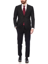 Thumbnail for Napoli SUITS Napoli Mens Black Pinstripe 100% Loro Piana Italian Wool Slim Fit Suit