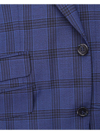 Thumbnail for Napoli SUITS Napoli Mens Blue Plaid Half Canvassed 100% Italian Wool Slim Fit Suit