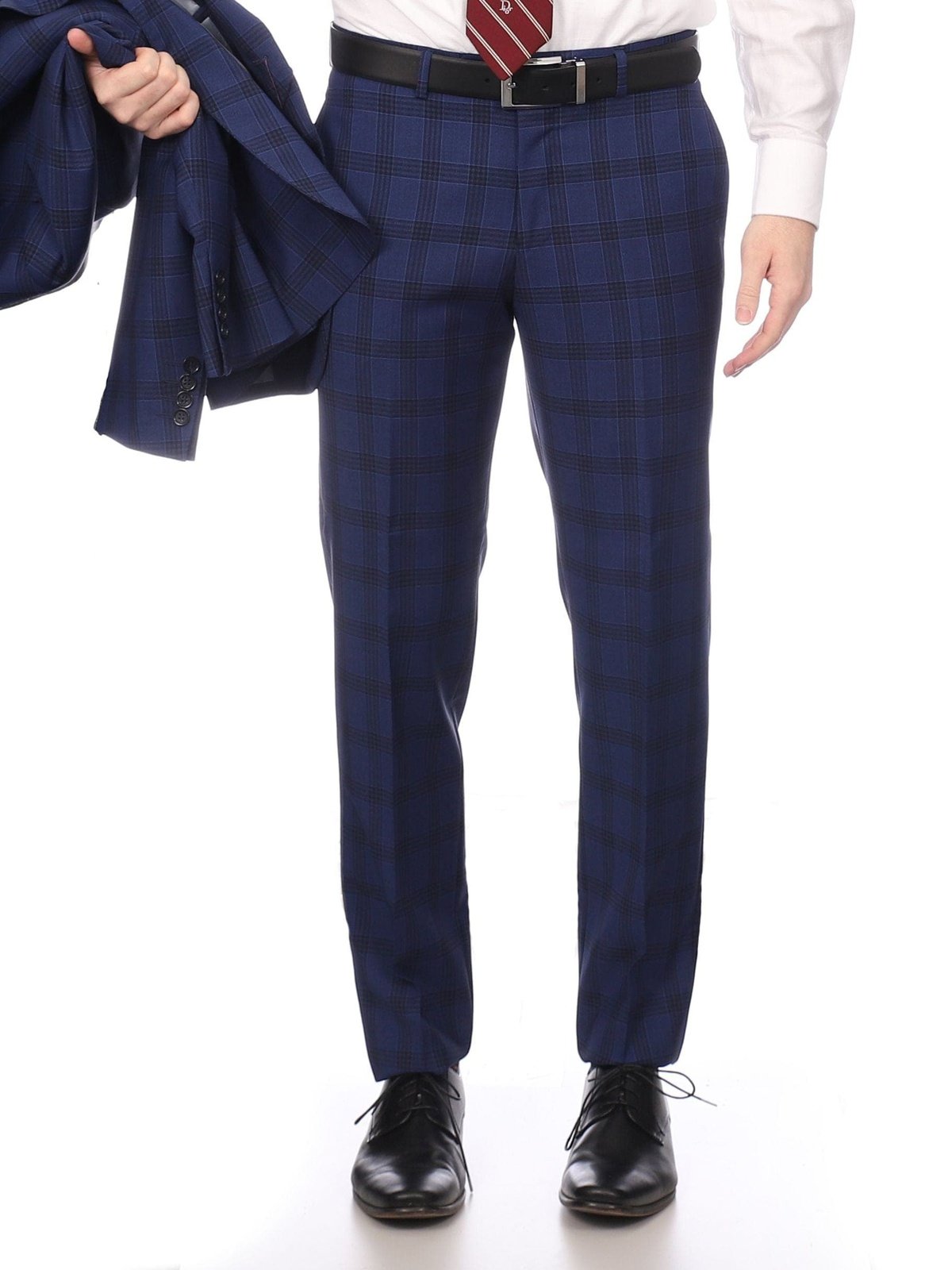 Napoli SUITS Napoli Mens Blue Plaid Half Canvassed 100% Italian Wool Slim Fit Suit