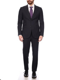 Thumbnail for Napoli SUITS Napoli Mens Navy Pinstripe Half Canvassed Wool Slim Fit Suit With Peak Lapels