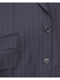 Thumbnail for Napoli SUITS Napoli Mens Navy Pinstripe Half Canvassed Wool Slim Fit Suit With Peak Lapels