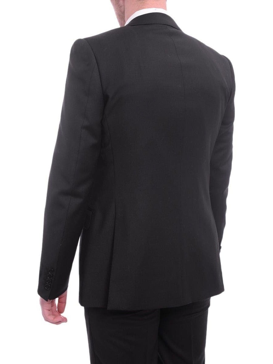 Napoli TWO PIECE SUITS Napoli Classic Fit Solid Black Two Button Half Canvased Wool Cashmere Blend Suit