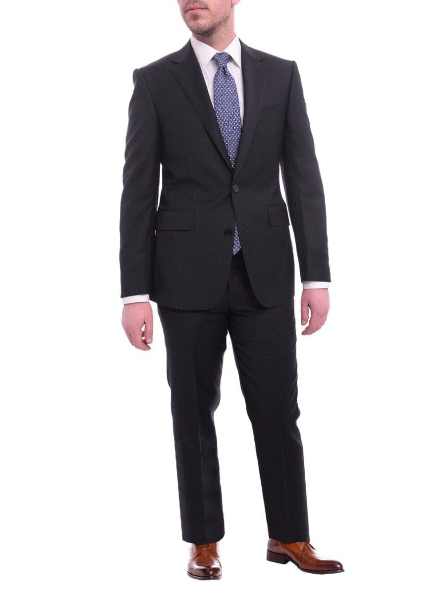 Napoli TWO PIECE SUITS Napoli Classic Fit Solid Navy Blue Two Button Half Canvassed Wool Cashmere Suit