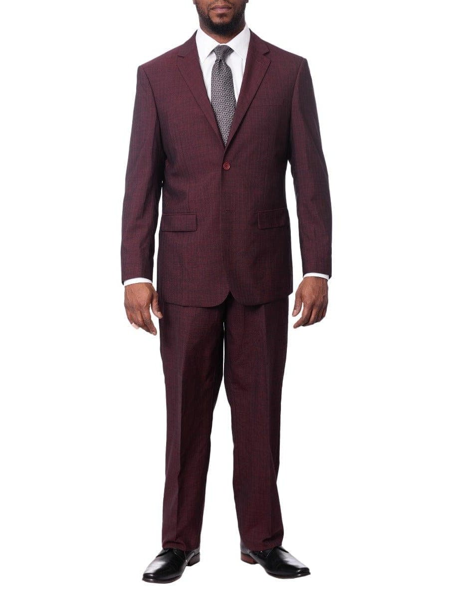 Prontomoda TWO PIECE SUITS Prontomoda Mens Burgundy Red Striped 100% Merino Wool Regular Fit Suit