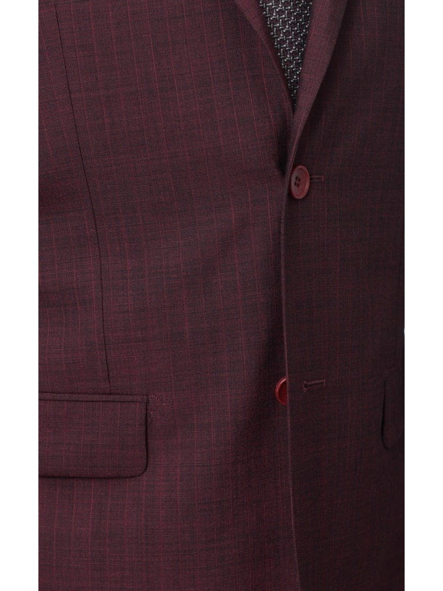 Prontomoda TWO PIECE SUITS Prontomoda Mens Burgundy Red Striped 100% Merino Wool Regular Fit Suit