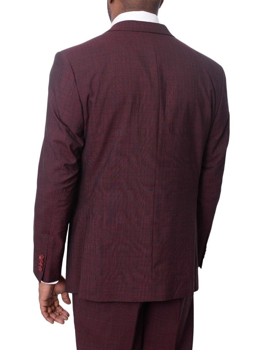 Prontomoda TWO PIECE SUITS Prontomoda Mens Burgundy Red Striped 100% Merino Wool Regular Fit Suit