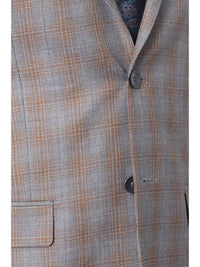 Thumbnail for Prontomoda TWO PIECE SUITS Prontomoda Mens Gray & Blue Plaid 100% Wool Slim Fit Suit