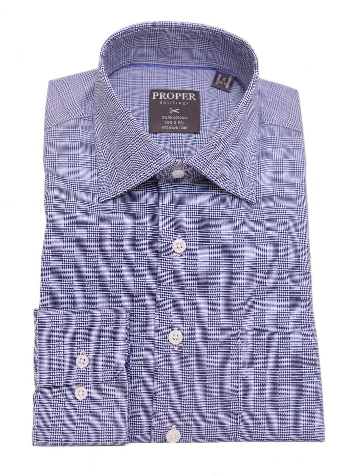 Proper Shirtings SHIRTS 14 1/2 32/33 Mens Regular Fit Navy Glen Plaid Cotton Spread Collar 2 Ply Cotton Dress Shirt