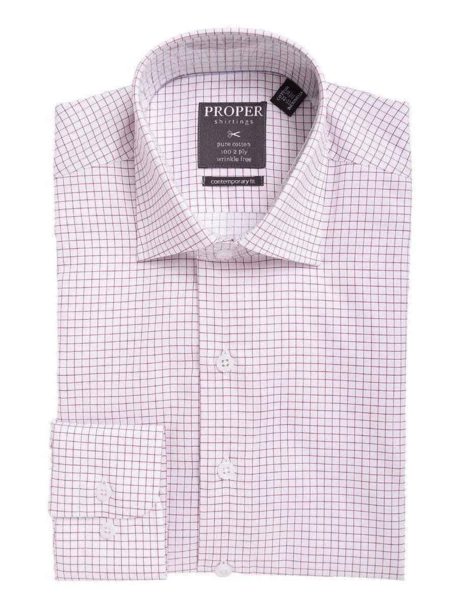 Proper Shirtings SHIRTS 16 1/2 / 36/37 Mens Slim Fit Red & White Check Spread Collar Cotton Dress Shirt