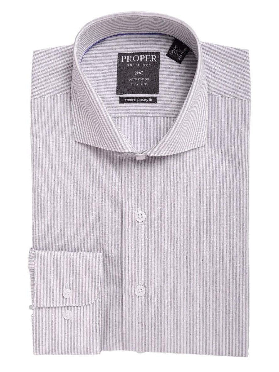 Proper Shirtings SHIRTS 16 32/33 Mens Slim Fit Gray & White Striped Spread Collar Cotton Dress Shirt