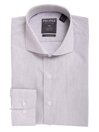 Thumbnail for Proper Shirtings SHIRTS 16 32/33 Mens Slim Fit Gray & White Striped Spread Collar Cotton Dress Shirt