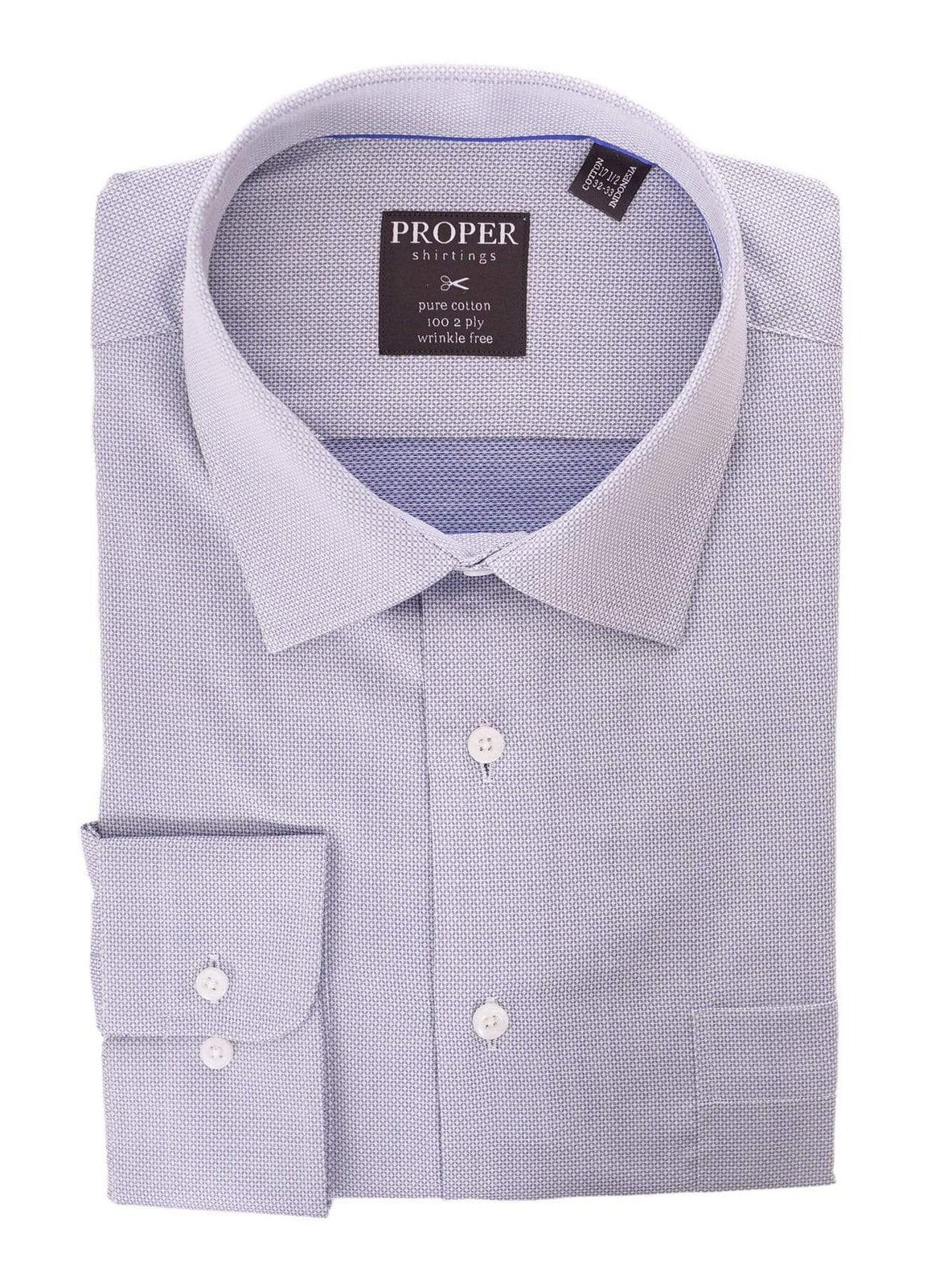 Proper Shirtings SHIRTS 17 32/33 Mens Classic Fit Gray Navy Textured Spread Collar 100 2ply Cotton Dress Shirt