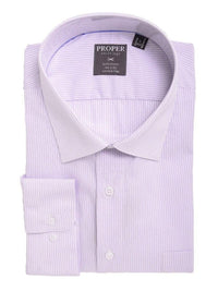 Thumbnail for Proper Shirtings SHIRTS 20 / 36/37 Mens Classic Fit Purple Striped Spread Collar Wrinkle Free Cotton Dress Shirt