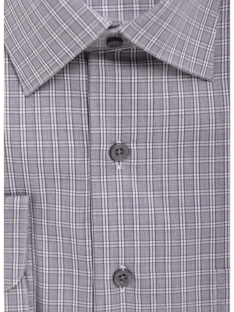 Proper Shirtings SHIRTS Men's Cotton Gray Plaid Check Classic Fit Spread Collar Dress Shirt