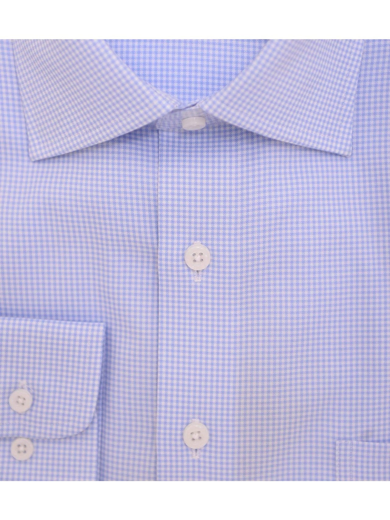 Mens Regular Fit Light Light Blue Checkered Spread Collar Cotton Dress Shirt - The Suit Depot