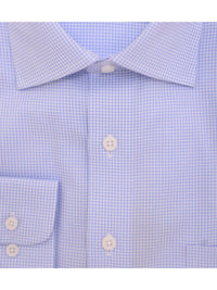 Thumbnail for Mens Regular Fit Light Light Blue Checkered Spread Collar Cotton Dress Shirt - The Suit Depot