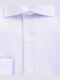 Thumbnail for Proper Shirtings SHIRTS Mens Slim Fit Blue Plaid Spread Collar 100 2 Ply Wrinkle Free Cotton Dress Shirt