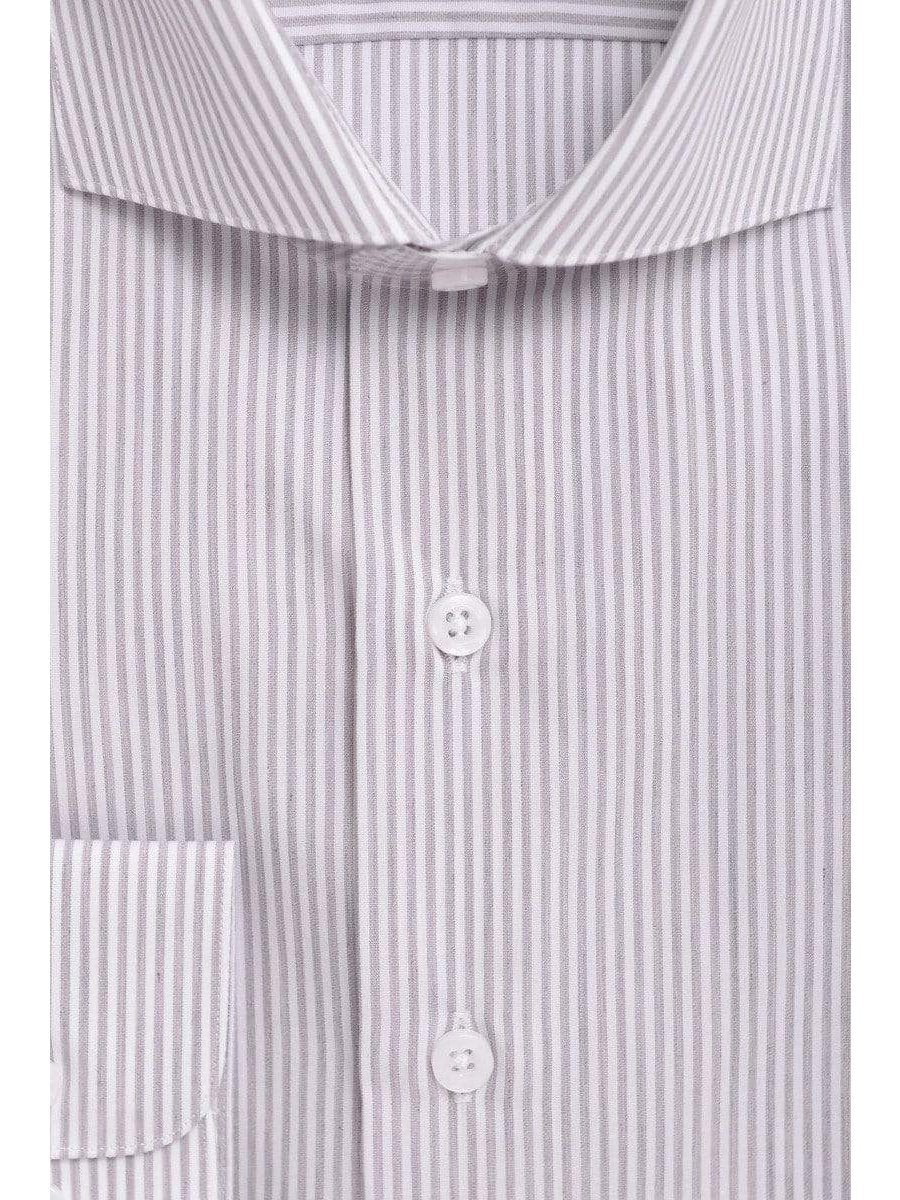 Proper Shirtings SHIRTS Mens Slim Fit Gray & White Striped Spread Collar Cotton Dress Shirt