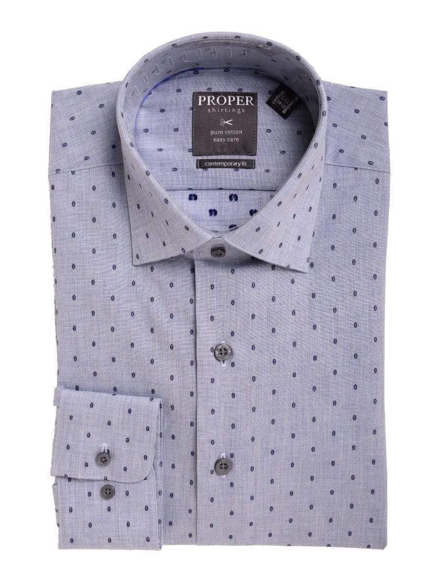 Proper Shirtings SHIRTS Mens Slim Fit Light Blue Oval Motif Spread Collar Cotton Dress Shirt