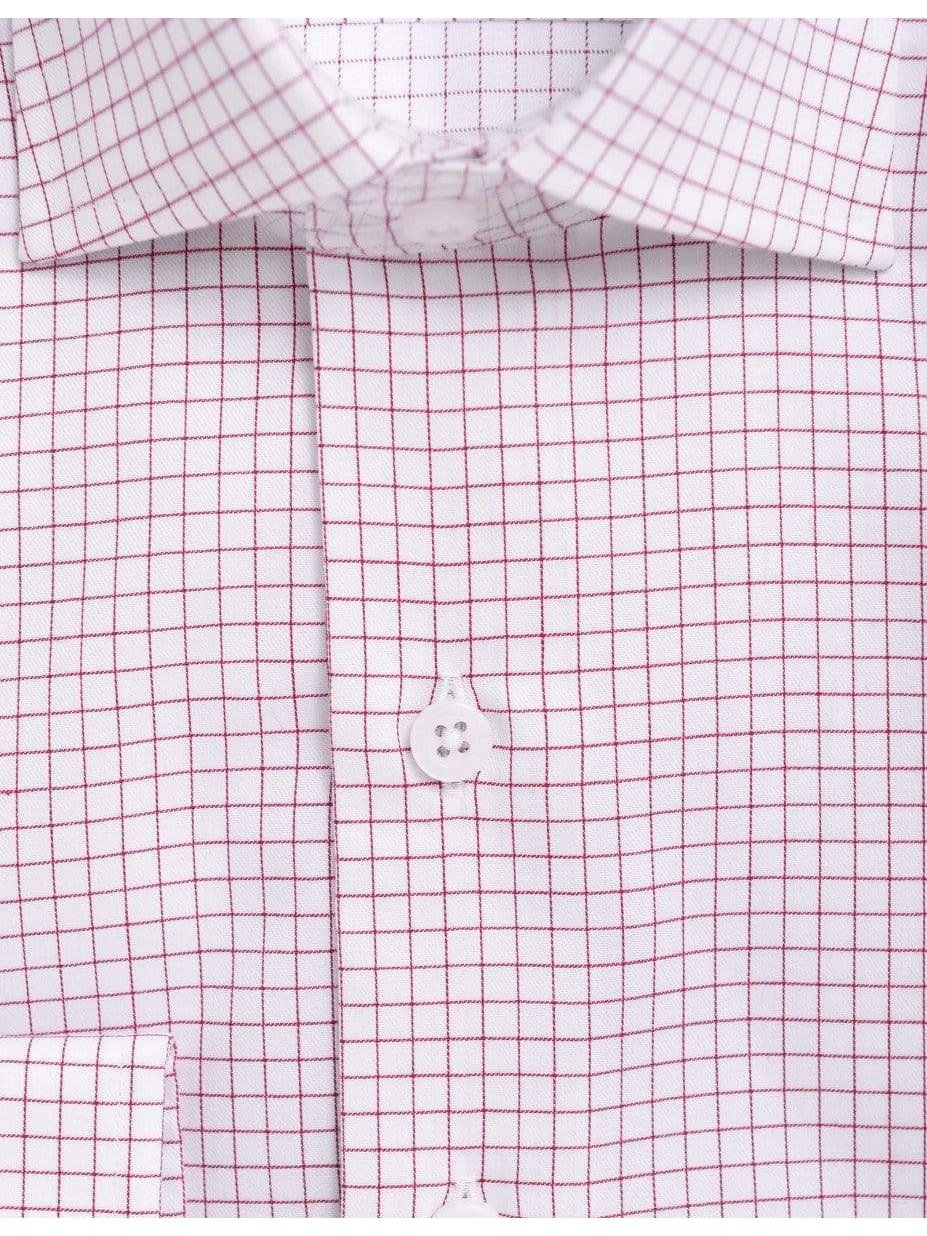 Proper Shirtings SHIRTS Mens Slim Fit Red & White Check Spread Collar Cotton Dress Shirt