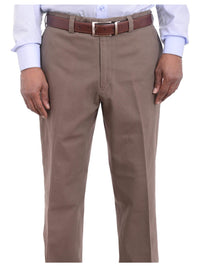 Thumbnail for Ralph Lauren Classic Fit Solid Taupe Flat Front Washable Cotton Khaki Pants - The Suit Depot