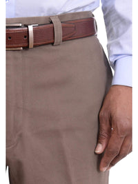 Thumbnail for Ralph Lauren Classic Fit Solid Taupe Flat Front Washable Cotton Khaki Pants - The Suit Depot